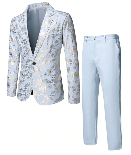 Sky blue gold suit set - Fits NZ size 2XL