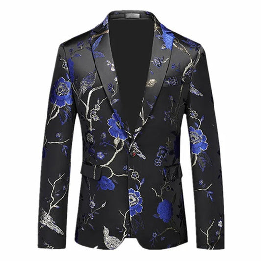 Black royal blue embroidered blazer - Fits NZ size 2XL - 3XL