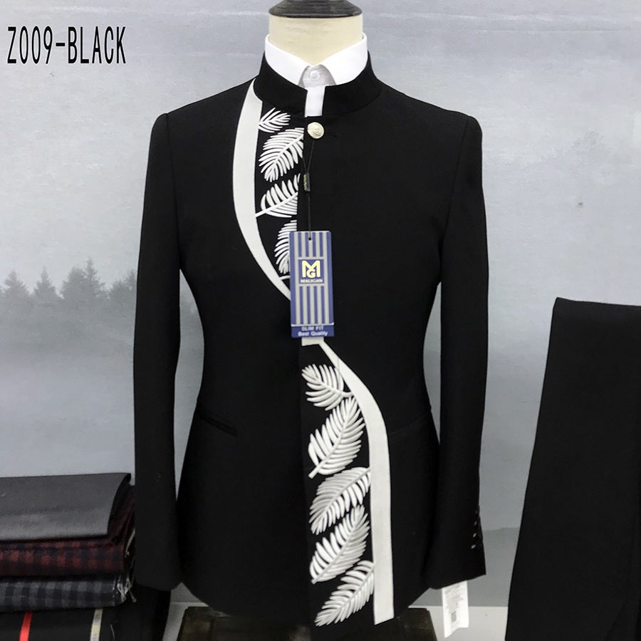 Black silver embroidered fern suit set, Blazer & pants NZ size 3XL