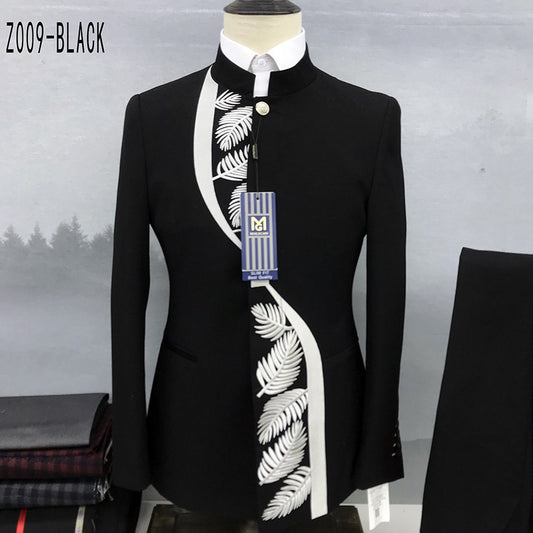 Black silver embroidered fern suit set, Blazer & pants NZ size 3XL